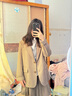 香影學(xué)院風(fēng)卡其西裝外套女2026春季新款輕職場(chǎng)通勤西服百褶裙套裝 卡其 S 曬單實(shí)拍圖