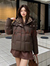 雪中飛2025冬新款女士羽絨服拼接撞色美拉德色系泡芙面包服外套 咖色|7406 M /160/84A 曬單實(shí)拍圖