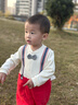 英氏（YEEHOO）新生兒衣服男寶寶領(lǐng)結春夏連體衣外出時(shí)尚爬爬服學(xué)院風(fēng)哈衣 新年紅 90cm 曬單實(shí)拍圖