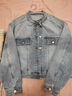 三彩2025秋款寬松短款水洗牛仔外套立領(lǐng)長(cháng)袖簡(jiǎn)約夾克上衣M 天空藍 M 160/84A 曬單實(shí)拍圖