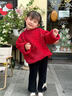 帕皮猴女童毛衣秋冬款洋氣女孩仿水貂絨蝴蝶結加厚毛衣針織打底衫上衣 紅色加絨毛衣 100 碼建議2-3歲（身高95左右） 曬單實(shí)拍圖