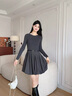 香影假兩件針織收腰連衣裙女2026春季新款學(xué)院風(fēng)絞花拼接花苞短裙 中灰 S 155/80A/85-95斤 曬單實(shí)拍圖