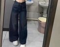 趣米樂(lè )加絨加厚闊腿牛仔褲女秋冬季新款大碼胖mm高腰顯瘦寬松保暖棉褲子 復古藍【加絨款】 L 曬單實(shí)拍圖