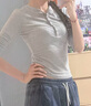 UR2025秋季新款女裝簡(jiǎn)約格雷系百搭紐扣長(cháng)袖T恤UWM450199 淺灰花灰 L 曬單實(shí)拍圖