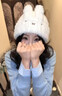 途尊可愛(ài)米菲兔耳朵毛絨帽子女冬季少女心加厚護耳帽大頭圍針織包頭帽 白色米菲毛絨帽 曬單實(shí)拍圖