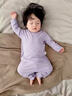 七樂(lè )豆嬰兒睡衣莫代爾夏季衣服女寶寶開(kāi)襠褲分體秋衣秋褲家居服護肚套裝 紫色 73 cm 曬單實(shí)拍圖