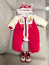 愛(ài)寶適拜年服嬰兒連體衣秋冬寶寶周歲百天紅色衣服過(guò)年棉服帶帽80碼T131 曬單實(shí)拍圖