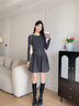 香影假兩件針織收腰連衣裙女2026春季新款學(xué)院風(fēng)絞花拼接花苞短裙 中灰 S 155/80A/85-95斤 曬單實(shí)拍圖