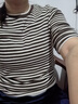 紅袖條紋長(cháng)袖T恤2025秋季新款女裝假兩件拼接設計小眾正肩圓領(lǐng)短上衣 咖啡條721 L 曬單實(shí)拍圖