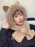 爾山集帽子圍巾一體女可愛(ài)貓耳朵保暖護耳帽圍脖防寒秋冬騎車(chē)保暖護耳帽 曬單實(shí)拍圖