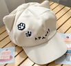 啄木鳥(niǎo)棒球帽女日系貓耳顏文字云朵二次元軟萌宅可愛(ài)顯臉小百搭鴨舌帽子 米色 M (54-58cm) 曬單實(shí)拍圖