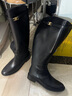 康莉（COMELY）牛皮騎士靴女秋冬季圓頭粗跟不過(guò)膝加絨長(cháng)筒靴子 黑色-短毛里 38 曬單實(shí)拍圖