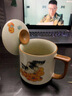 淮漫汝瓷茶杯柿子貓米黃汝窯陶瓷茶水分離茶杯帶蓋過(guò)濾馬克杯個(gè)人專(zhuān)用 柿子貓米黃汝窯辦公杯【四件套】-禮盒裝 400mL(不含)-600mL(含) 曬單實(shí)拍圖