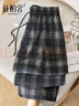 絲柏舍松緊腰格紋休閑褲女2026春裝新款寬松垂感長(cháng)款抽繩褲 曬單實(shí)拍圖