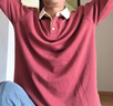 馬登工裝 美式復古撞色polo衛衣學(xué)院風(fēng)翻領(lǐng)長(cháng)袖T恤男士春季針織打底衫 臟紅色 M 曬單實(shí)拍圖