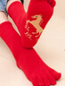 莫代爾本命年紅色襪子男純棉屬馬結婚襪2026新年馬年中筒五指襪黑色踩紅 紅色 3雙 均碼 (40-44) 曬單實(shí)拍圖