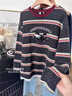 LDBE條紋撞色長(cháng)袖t恤女秋冬寬松百搭小眾設計感韓系圓領(lǐng)上衣打底衫ins 深灰色 M 80-120斤 曬單實(shí)拍圖