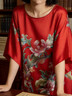 絲語(yǔ)蓮花（LE LOTUS D'EZE）真絲睡裙女寬松加大碼睡衣200斤桑蠶絲中國風(fēng)印花蝙蝠衫家居服 雍容牡丹 大紅 均碼 曬單實(shí)拍圖