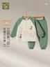 拉比兒童家居服套裝120g夾棉保暖長(cháng)袖秋冬加厚男女童居家套裝 深綠90 曬單實(shí)拍圖