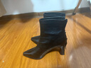 卓詩(shī)尼高跟短靴女鞋初秋冬粗跟尖頭彈力瘦瘦靴子加絨黑色 黑色 36 曬單實(shí)拍圖