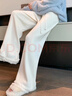 紅蜻蜓針織闊腿褲女26年冬季新款微喇寬松軟糯垂感加絨直筒休閑褲子女 米白色 均碼 （推薦80-130斤） 曬單實(shí)拍圖