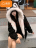 棉致座山雕貓耳朵連帽棉服女冬季加厚高級感棉衣羽棉襖絨服外套派克服 381黑色【高品質(zhì)】 M 105-120斤 曬單實(shí)拍圖