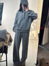 VEGA CHANG【灰絨漫步】羊毛連帽衛衣女2025新款冬季休閑百搭套裝 格雷灰加絨(上裝+下裝) S 曬單實(shí)拍圖