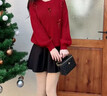 香影新年紅色毛衣女2026春季新款釘珠本命年慵懶風(fēng)圓領(lǐng)針織衫上衣 紅色 M 曬單實(shí)拍圖