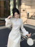 啄木鳥(niǎo)新中式巨好看立領(lǐng)溫柔加絨加厚連衣裙女秋冬國風(fēng)修身流蘇旗袍長(cháng)裙 單拍  梔子白連衣裙 M 曬單實(shí)拍圖