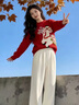 樊樹(shù)紅色毛衣本命年馬年女 冬裝紅色小馬圖案提花新年氛圍感套頭 紅色 M 105-115斤 曬單實(shí)拍圖