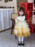 班喜迪女童連衣裙春裝2026新款寶寶公主裙子套裝周歲禮服兒童網(wǎng)紗蓬蓬裙 黃色 100 曬單實(shí)拍圖