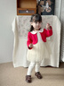 英氏（YEEHOO）嬰幼兒分體套裝女寶可愛(ài)紗裙蛤套春秋長(cháng)袖假兩件上衣時(shí)髦紅色童裝 紅白 90 cm 曬單實(shí)拍圖