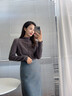 塔馳密司（touchmiss）灰色半高領(lǐng)德絨打底衫女秋冬2025年新款純色線(xiàn)條顯瘦內搭長(cháng)袖上衣 灰色 2XL 曬單實(shí)拍圖