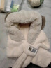 沐馳斯頓毛茸茸保暖護耳帽子女圍巾一體兩件套冬季加厚雷鋒帽女秋冬圍脖 米白色 均碼 曬單實(shí)拍圖