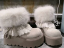 啄木鳥(niǎo)保暖毛毛厚底雪地靴女款2025新款冬季增高短靴加絨加厚東北大棉鞋 米白色 36 (230mm) 曬單實(shí)拍圖