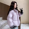 花花公子（PLAYBOY）韓版短款立領(lǐng)羽絨棉服女2025冬季新款小個(gè)子加厚保暖棉襖面包服 紫色 L (建議110斤-130斤) 曬單實(shí)拍圖
