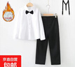 兒童禮服白色襯衣男童襯衫黑色西褲合唱演出服小學(xué)生女童加絨套裝 加絨白長(cháng)袖+黑長(cháng)褲+背帶+黑領(lǐng)結 180 曬單實(shí)拍圖
