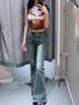 花語(yǔ)志牛仔褲女春秋季高腰微喇褲顯瘦馬蹄喇叭褲復古小個(gè)子修身褲子女士 復古藍微喇牛仔褲 S 【建議95斤內】 曬單實(shí)拍圖
