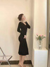 妙奕嘉針織連衣裙春季配大衣長(cháng)裙打底裙子女內搭小香風(fēng)毛衣裙魚(yú)尾包臀裙 V領(lǐng)修身針織連衣裙【黑色】 均碼 曬單實(shí)拍圖