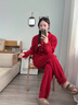 浪莎（LangSha）紅色性感鴕鳥(niǎo)毛睡衣女秋冬珊瑚絨加絨半邊絨家居服套裝結婚本命年 玫瑰紅 軟綿綿長(cháng)袖長(cháng)褲 均碼 80-138斤 曬單實(shí)拍圖