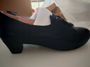 路施南黑色工作鞋女秋冬季深口單鞋真皮中跟系帶皮鞋職業(yè)粗跟通勤工裝鞋 黑色377E(跟高3.8CM) 37 曬單實(shí)拍圖