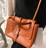 裘真001郵差包女復古休閑單肩斜挎包植鞣牛皮通勤包包小號 焦糖色-小號 曬單實(shí)拍圖
