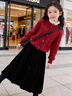 小豬彼特女童套裝冬裝裙子兒童拜年服紅色毛衣秋冬過(guò)年女孩巨好看新年戰袍 4551黑色【絲絨半裙】 140 cm 曬單實(shí)拍圖