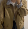 茵曼撞色格紋立領(lǐng)純棉刺繡外套2025秋女裝新款夾克上衣 卡其色 XL 曬單實(shí)拍圖