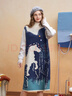 兩三事梵高文藝白夜驛站2026冬新款撞色紐扣小馬圖案假兩件連衣裙 藍花色 L 曬單實(shí)拍圖