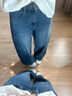 茵曼（INMAN）復古水洗百搭闊腿牛仔褲2026春季女裝新款顯瘦純棉寬松長(cháng)褲 牛仔藍 26 曬單實(shí)拍圖