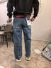 太平鳥(niǎo)男裝牛仔褲水洗寬松直筒牛仔褲 寶藍色1（寬松直筒） XL 曬單實(shí)拍圖