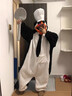 裁雨留虹高雅人士企鵝睡衣連帽惡搞cos服創(chuàng  )意抽象加厚睡袍可外穿連體套裝 黑白企鵝+廚師帽+勺子+鞋 S （身高150-155體重80-100斤） 曬單實(shí)拍圖