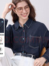 百圖（betu）女裝2025年秋季新款襯衫高級感潮流氣質(zhì)趣味撞色紐扣上衣2509T73 深牛仔藍 M 曬單實(shí)拍圖