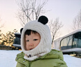 檸檬寶寶寶寶帽子男女童帽子圍脖一體套頭護耳保暖帽子 福寶熊貓米 M 曬單實(shí)拍圖